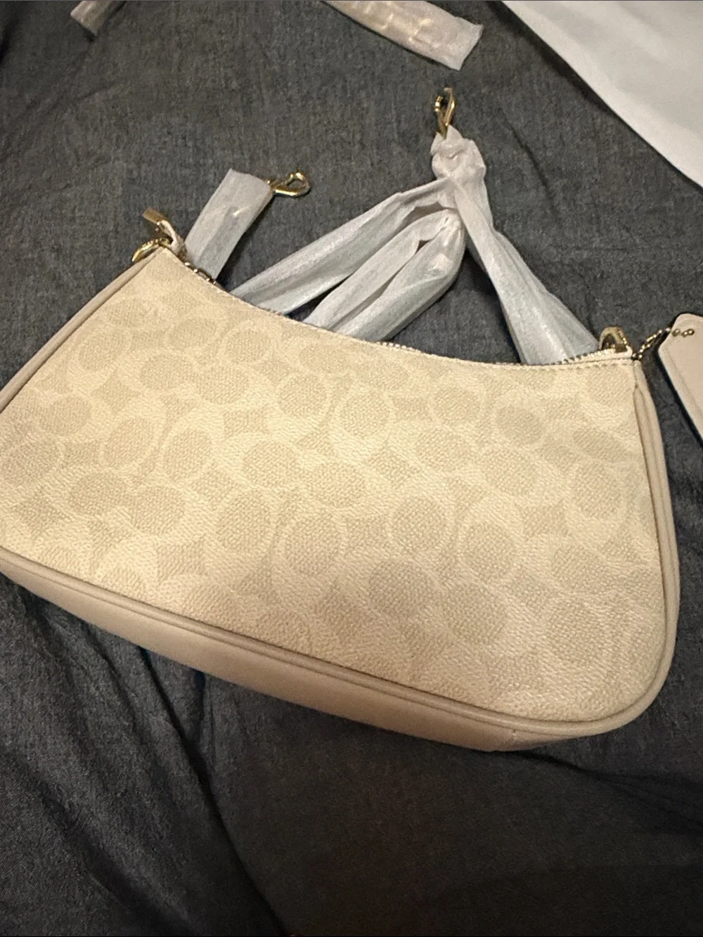 Coach Cream Signature Crossbody Bag with Gold Hardware